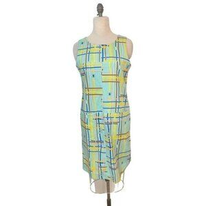 Lissa Mar Green Brown Yellow Fish Shift Dress 10